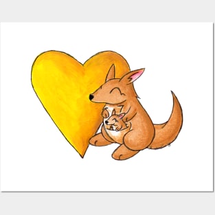 Big Yellow Kangaroo Heart Posters and Art